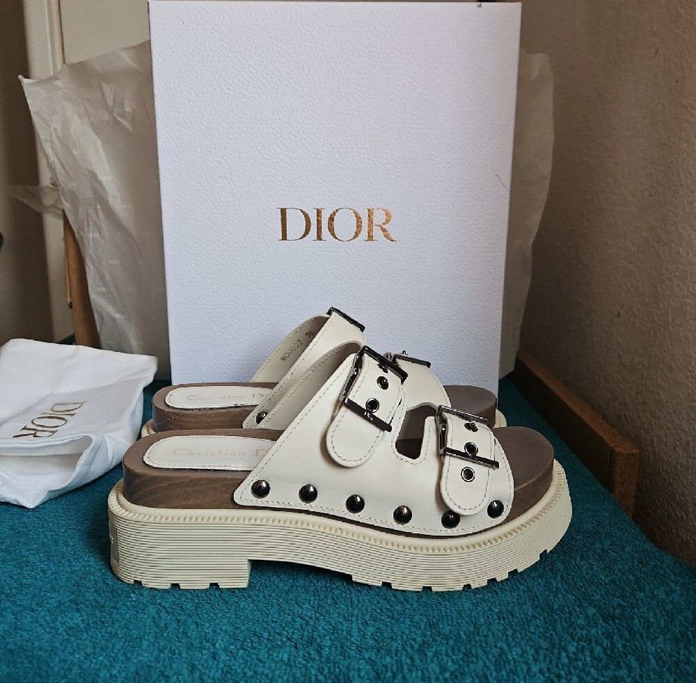 Christian Dior Diorquake White Calfskin Leather Clog Sandals - Full Set Size 36